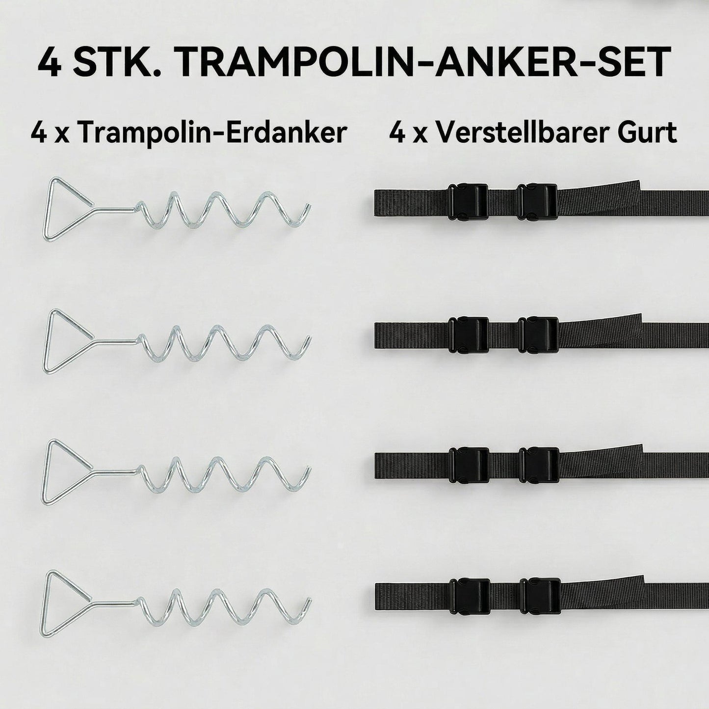 Trampoline Anchor Set, 4 Spiral Stakes, Adjustable Straps
