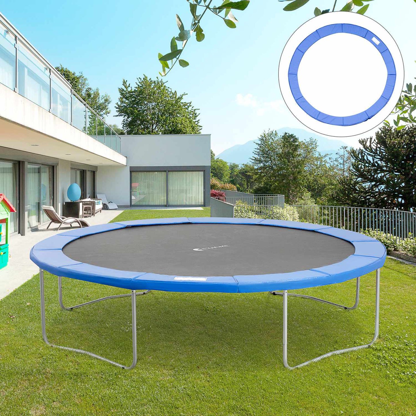 Trampoline safety net with edge protection, fits 8-15 feet