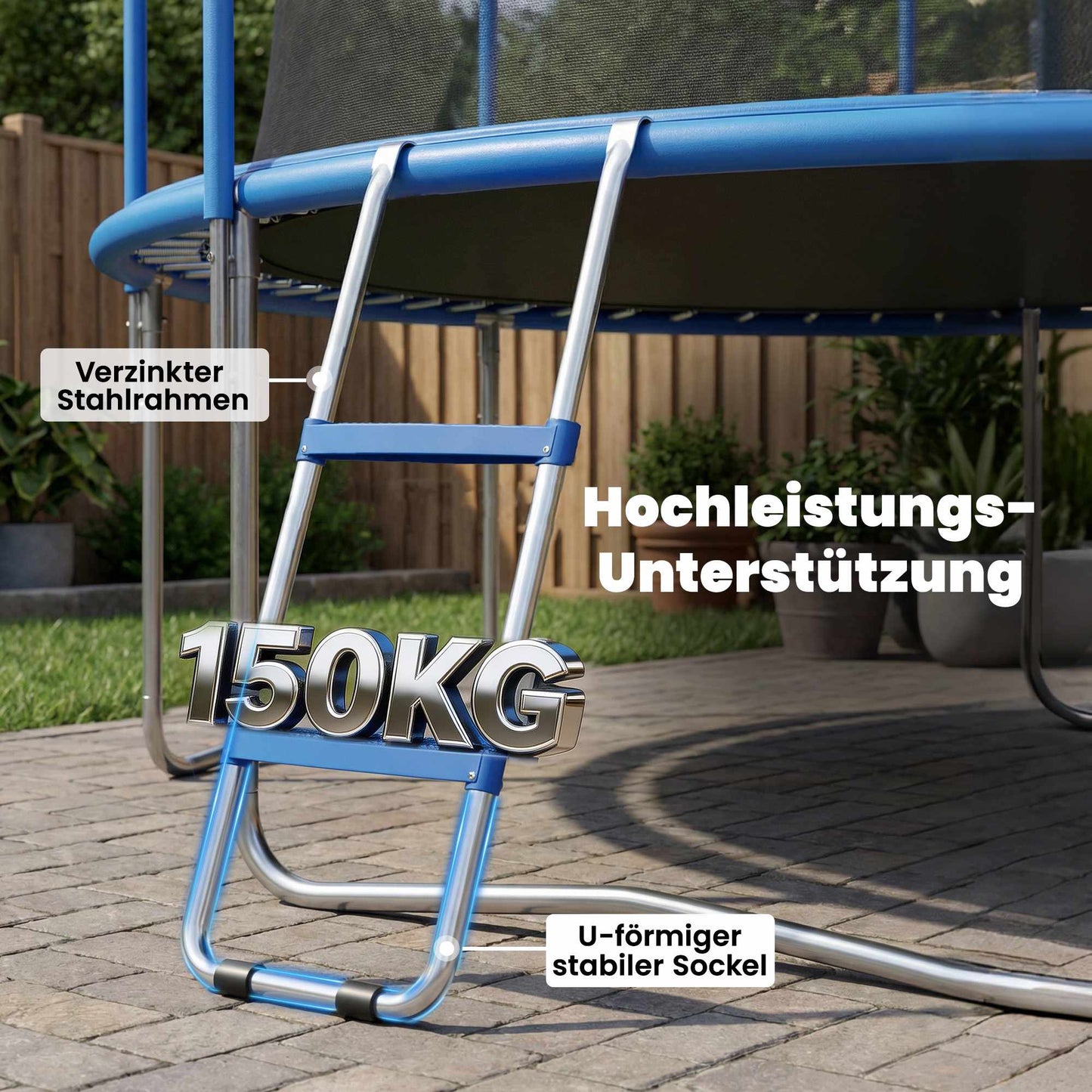 Trampoline Ladder 2 Steps, 150 kg Capacity, Blue