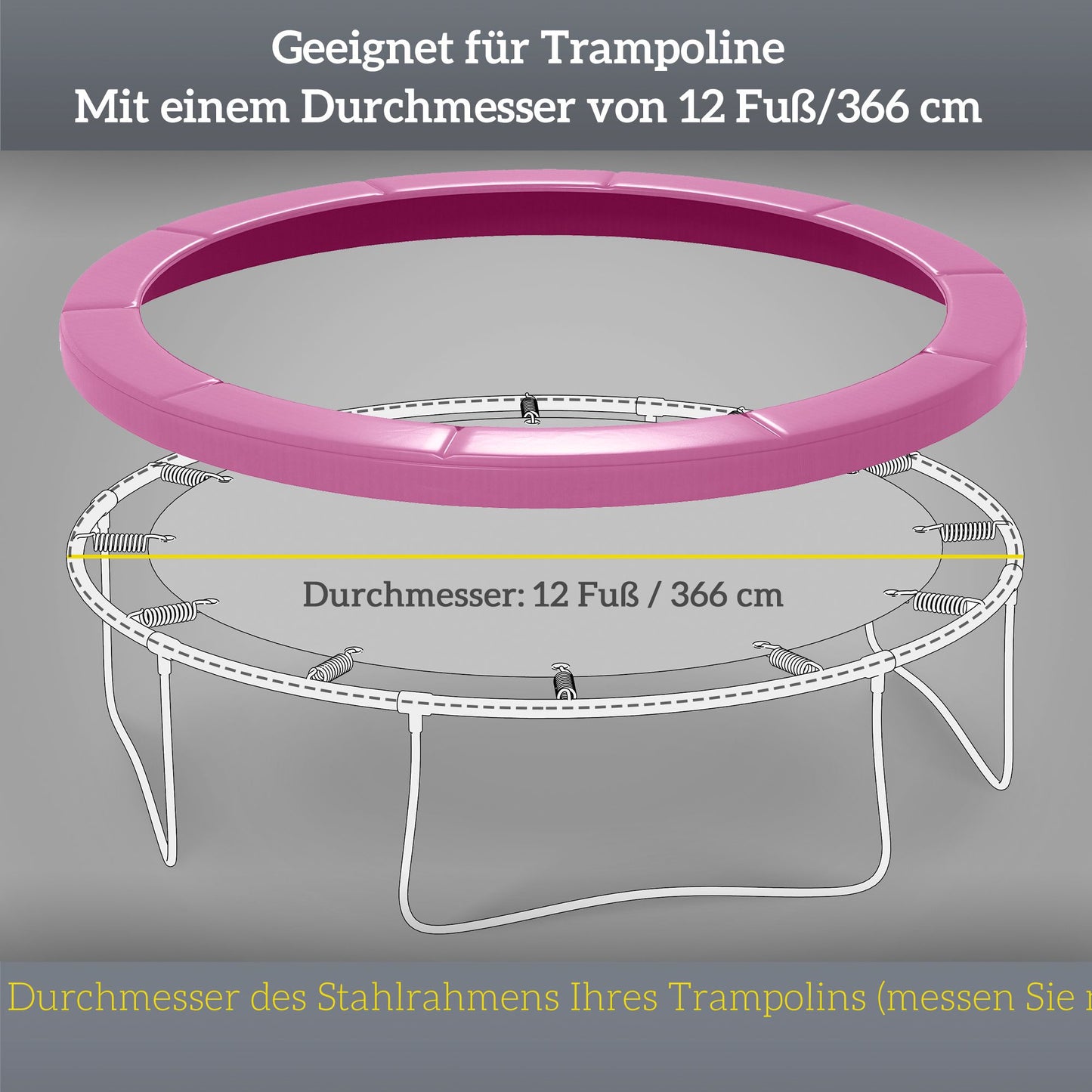 Trampoline Pad Cover, Waterproof, Tear-Resistant, Ø366 cm, Pink