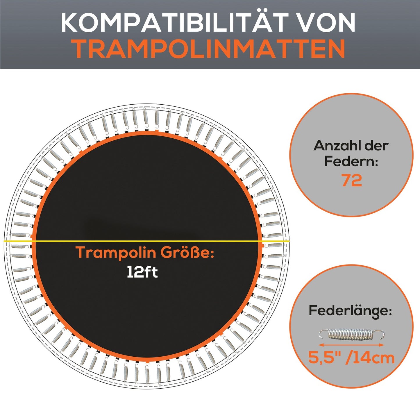 Trampoline Replacement Mat, Round, 3.66m, Polypropylene, Orange