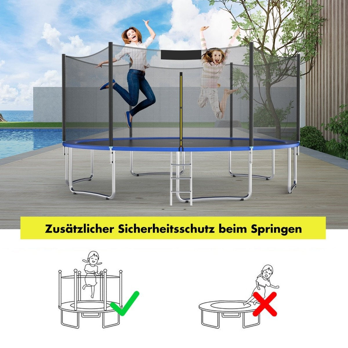 Trampoline safety net for garden trampolines Replacement net on the outside with zipper and buckles Ø 305 cm