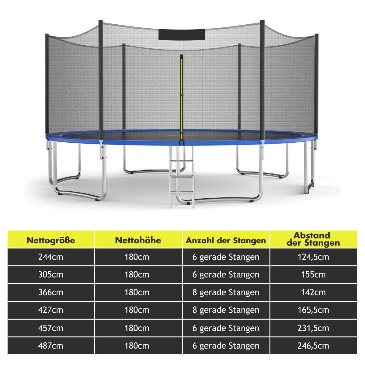 Trampoline safety net for garden trampolines Replacement net on the outside with zipper and buckles Ø 305 cm