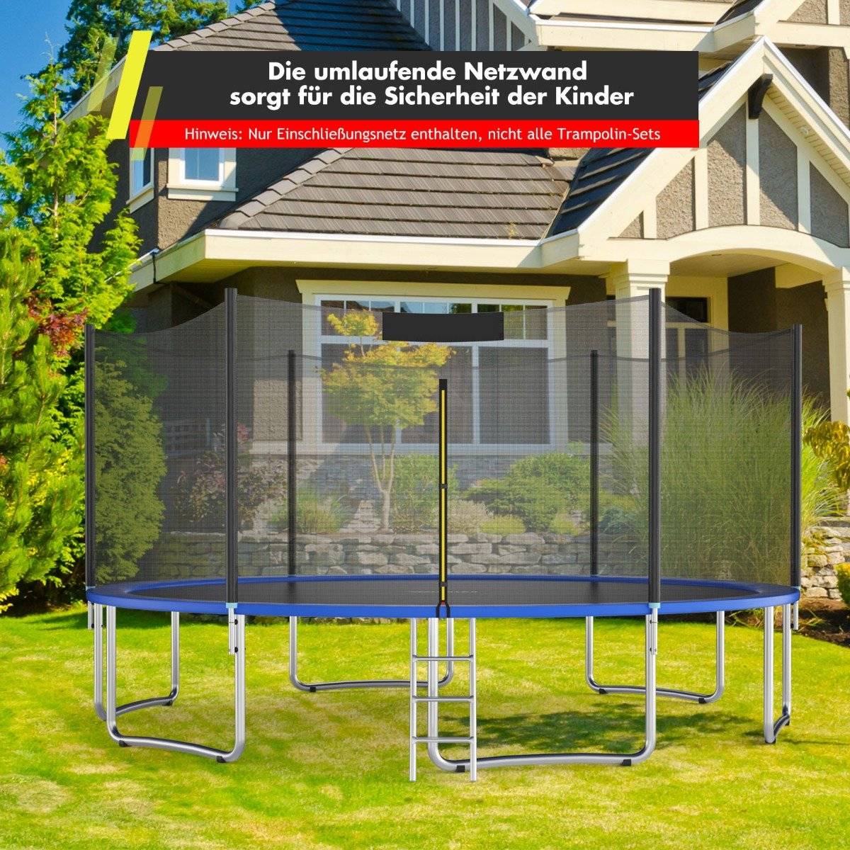 Trampoline safety net for garden trampolines Replacement net on the outside with zipper and buckles Ø 305 cm