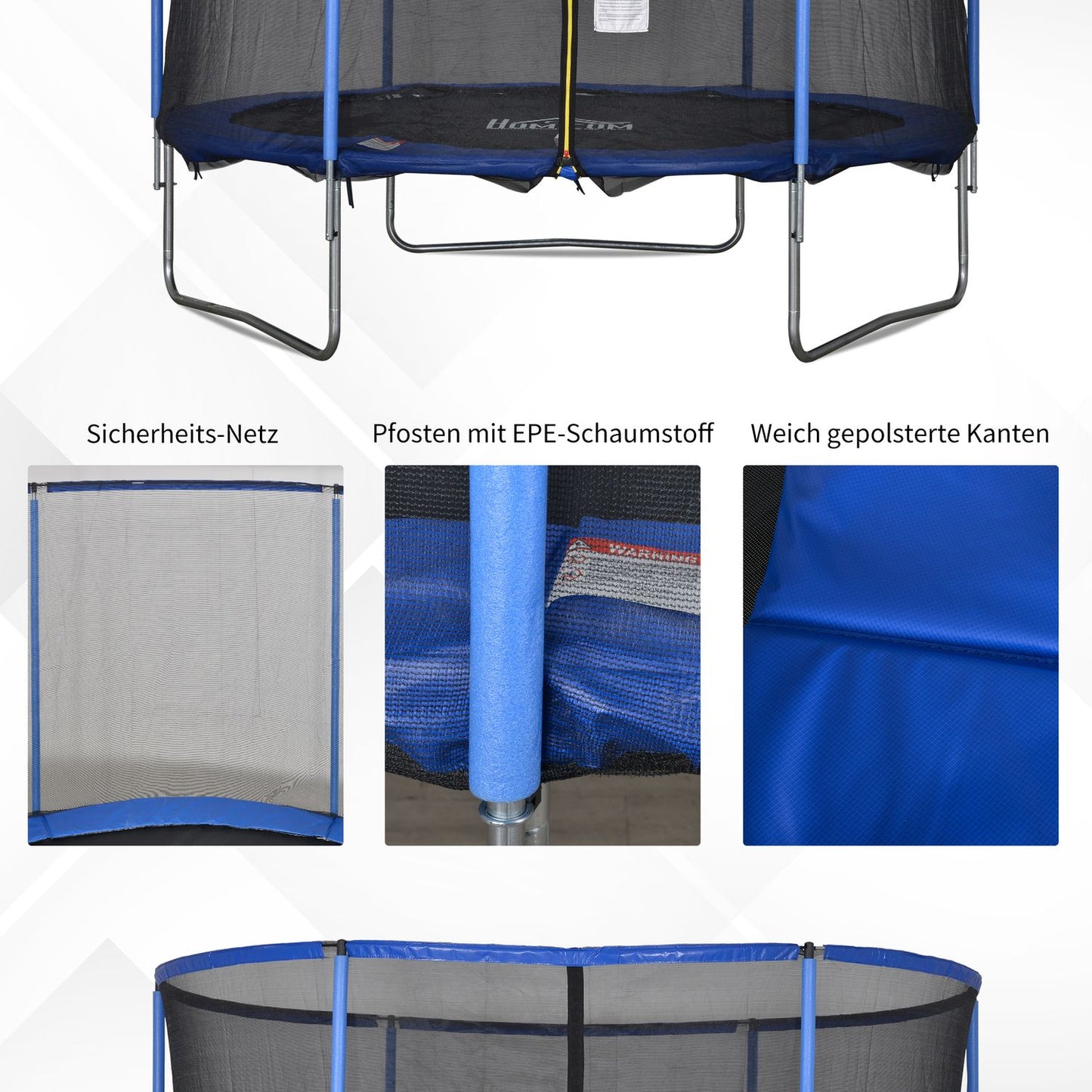 Fitness trampoline with safety net, blue/black, Ø305 cm