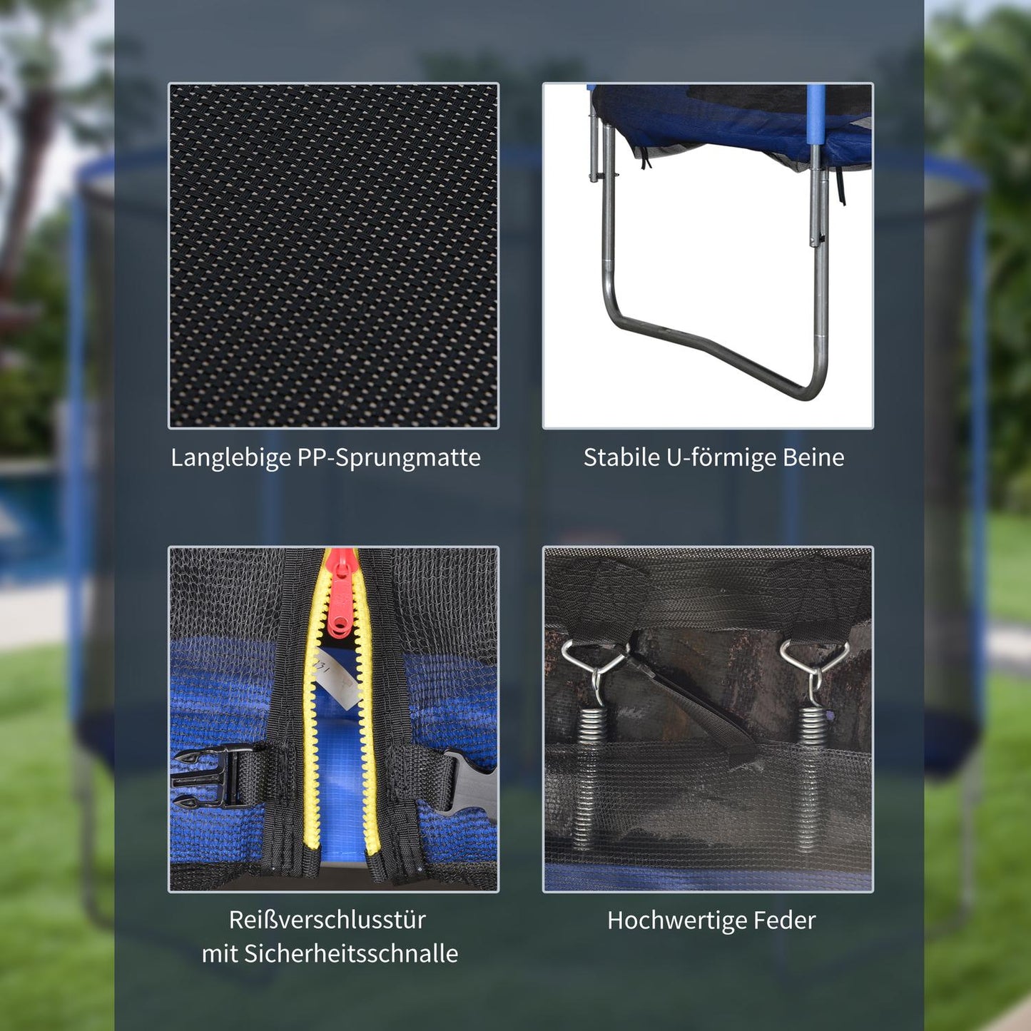 Fitness trampoline with safety net, blue/black, Ø305 cm