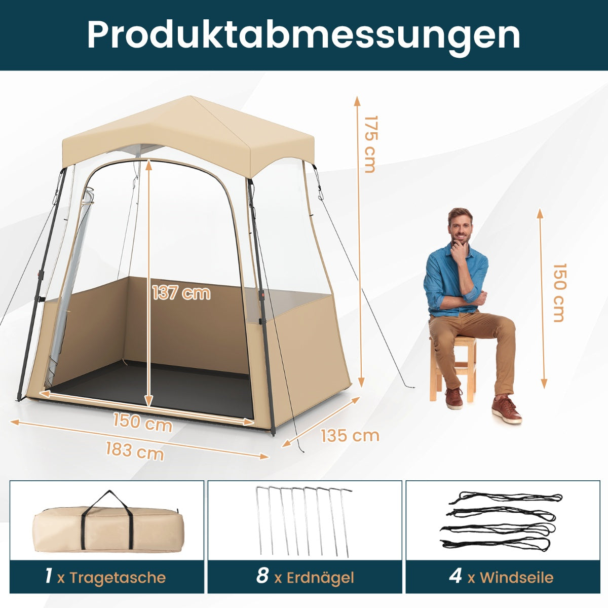 Transparent Outdoor Tent, Oxford Fabric, 183x135x175 cm
