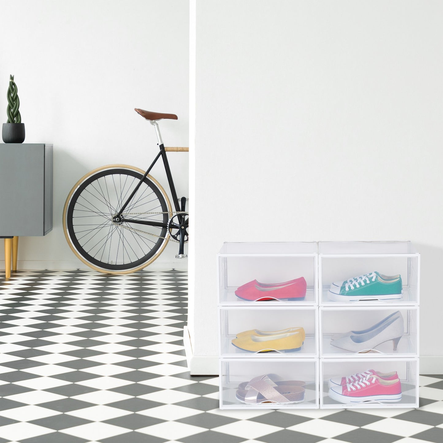 Transparent Shoe Boxes with Doors, 6-Pack Stackable