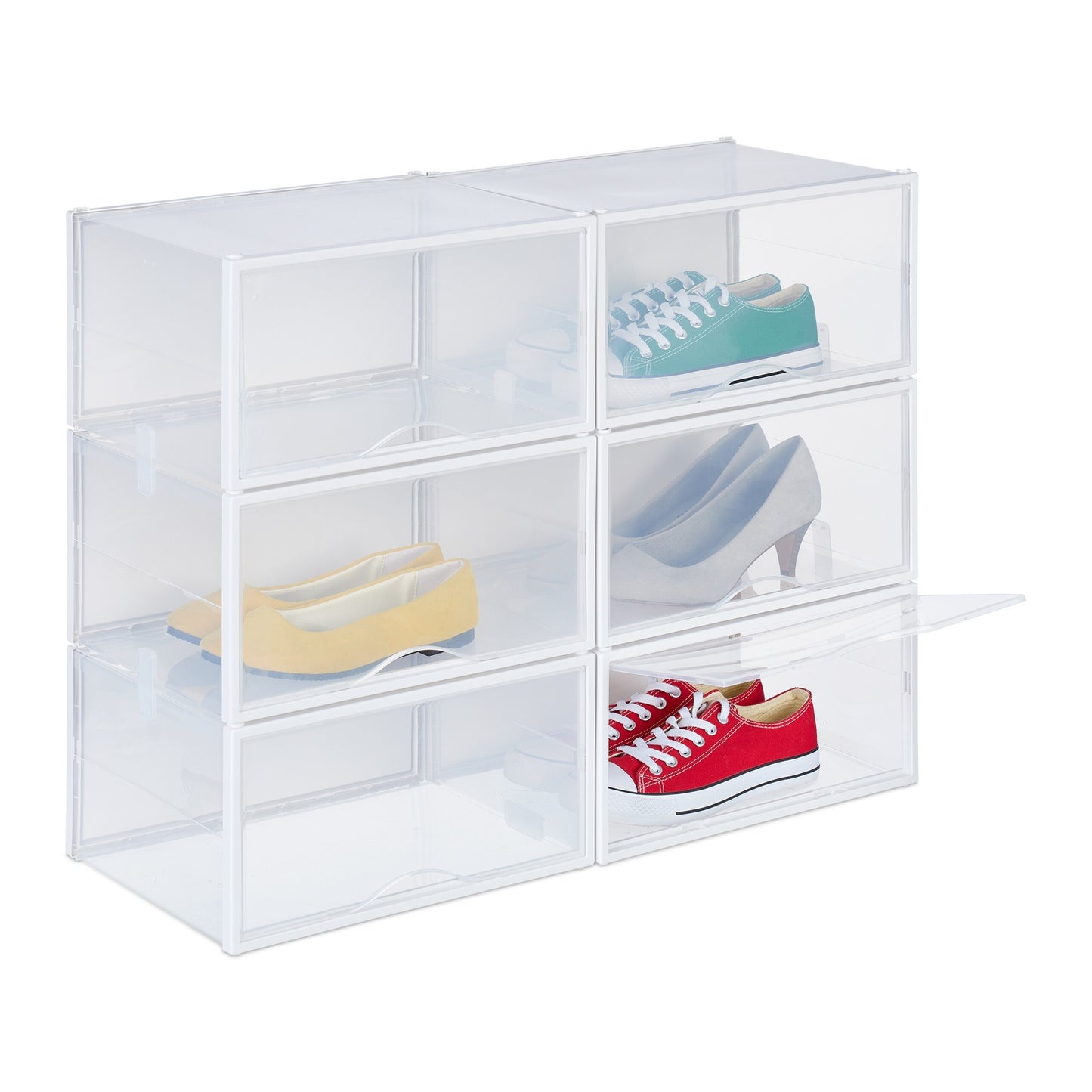 Transparent Shoe Boxes with Doors, 6-Pack Stackable