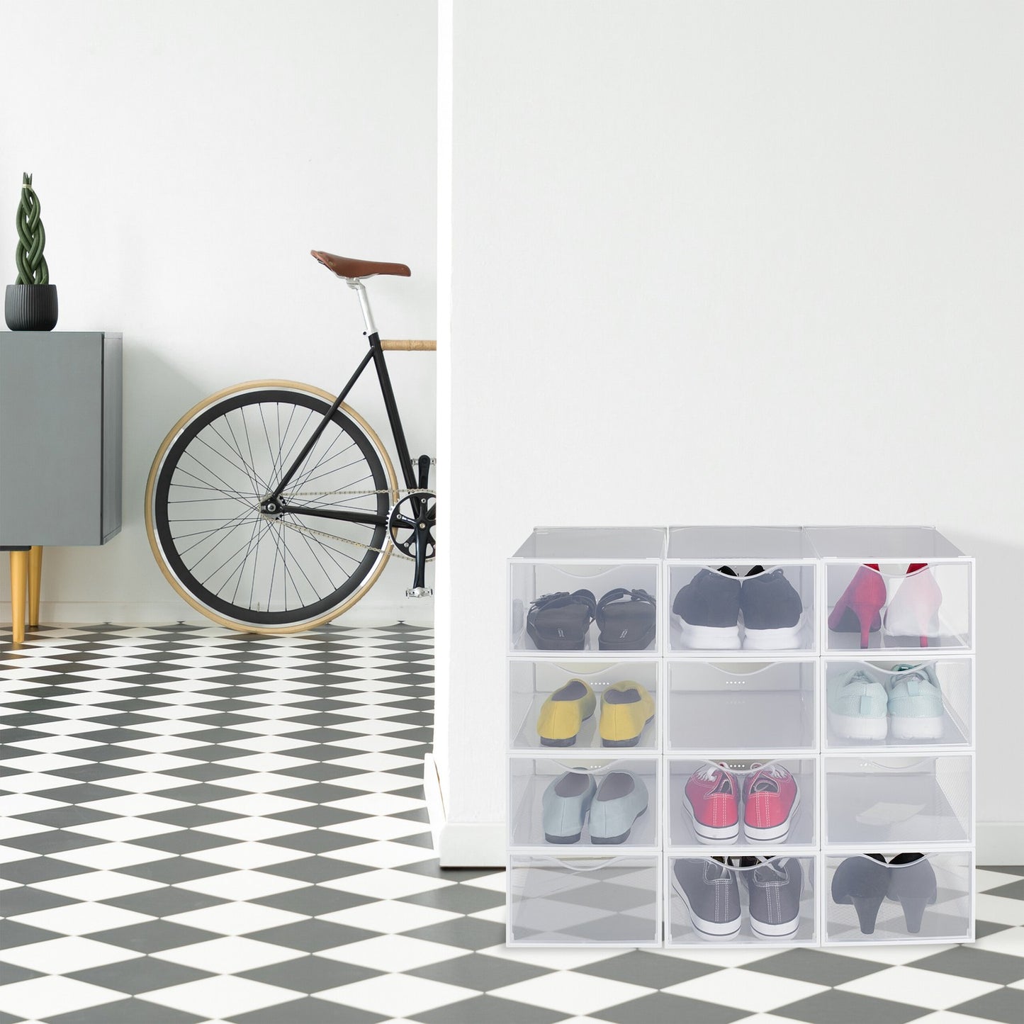 Transparent Shoe Storage Boxes, Set of 12