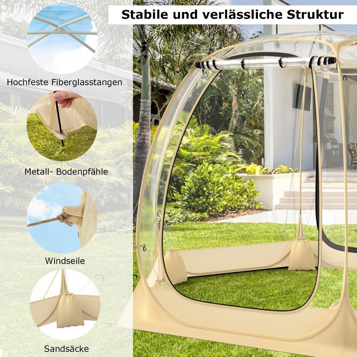 Transparent tent pop up tent for 6-10 people with 2 large rolling doors foldable sports tent
