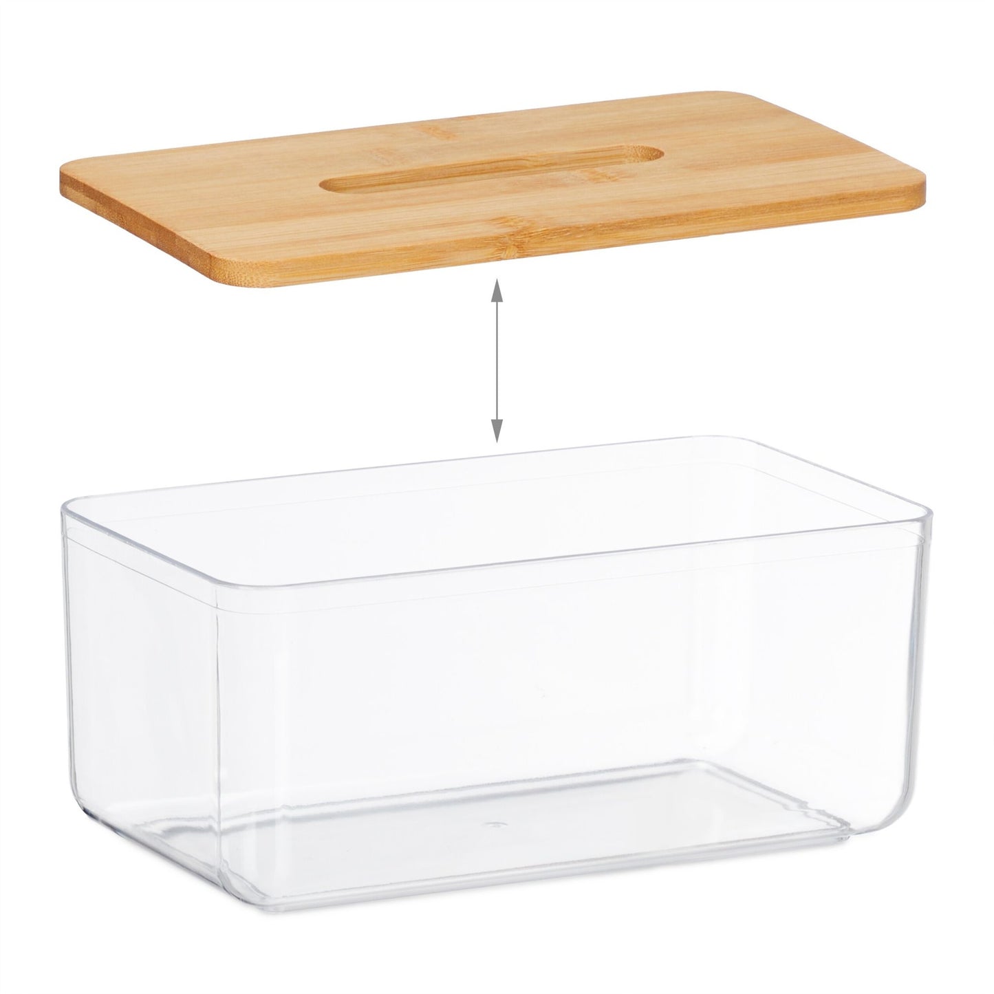 Transparent tissue box with bamboo lid