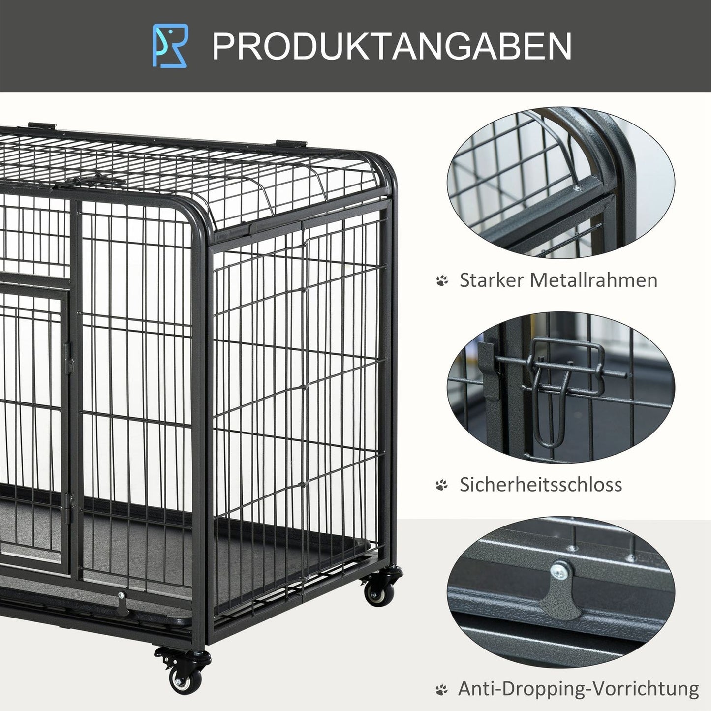 Folding metal cage for pet transport, wheels, lockable doors
