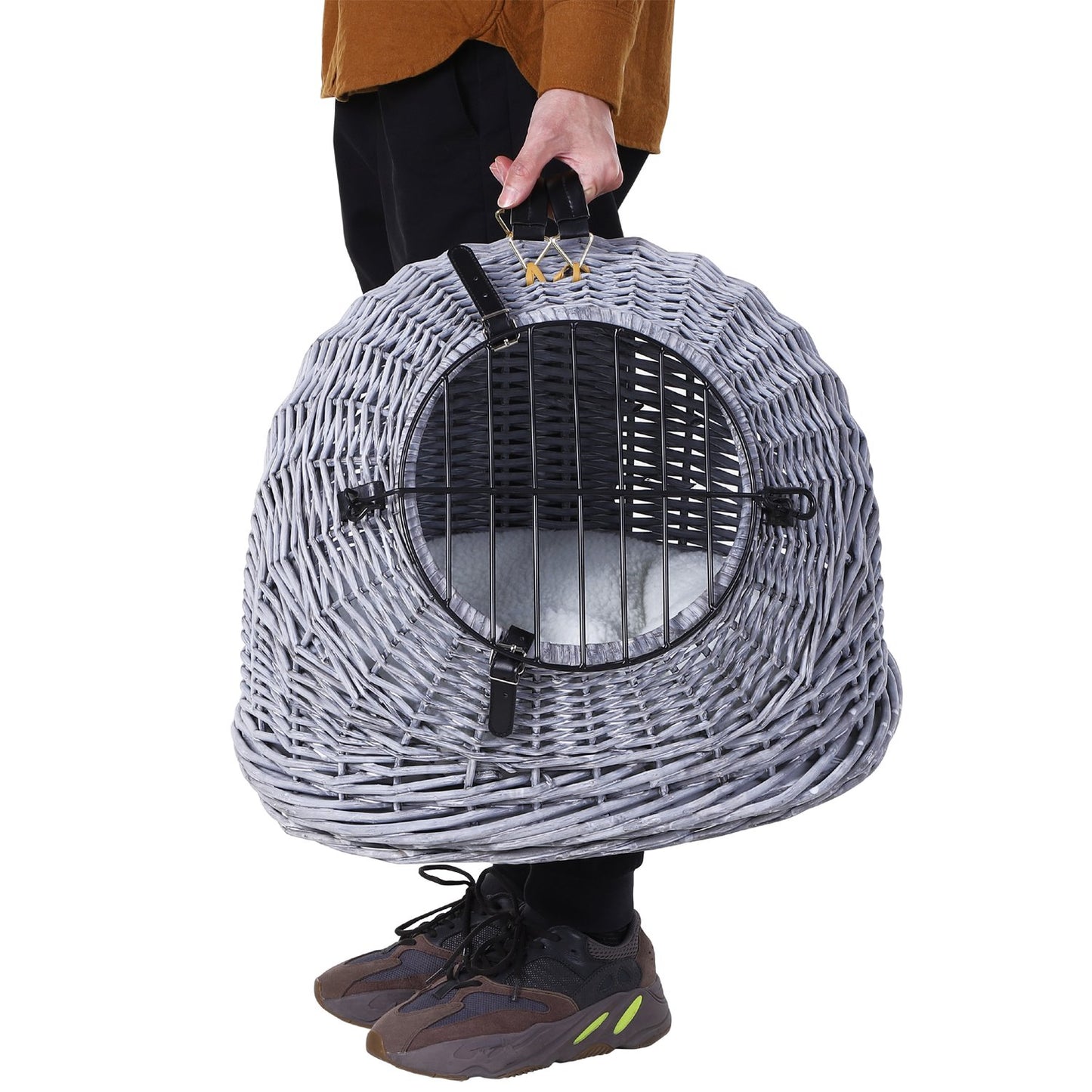 Wicker pet carrier - Grey, 47x35x35 cm