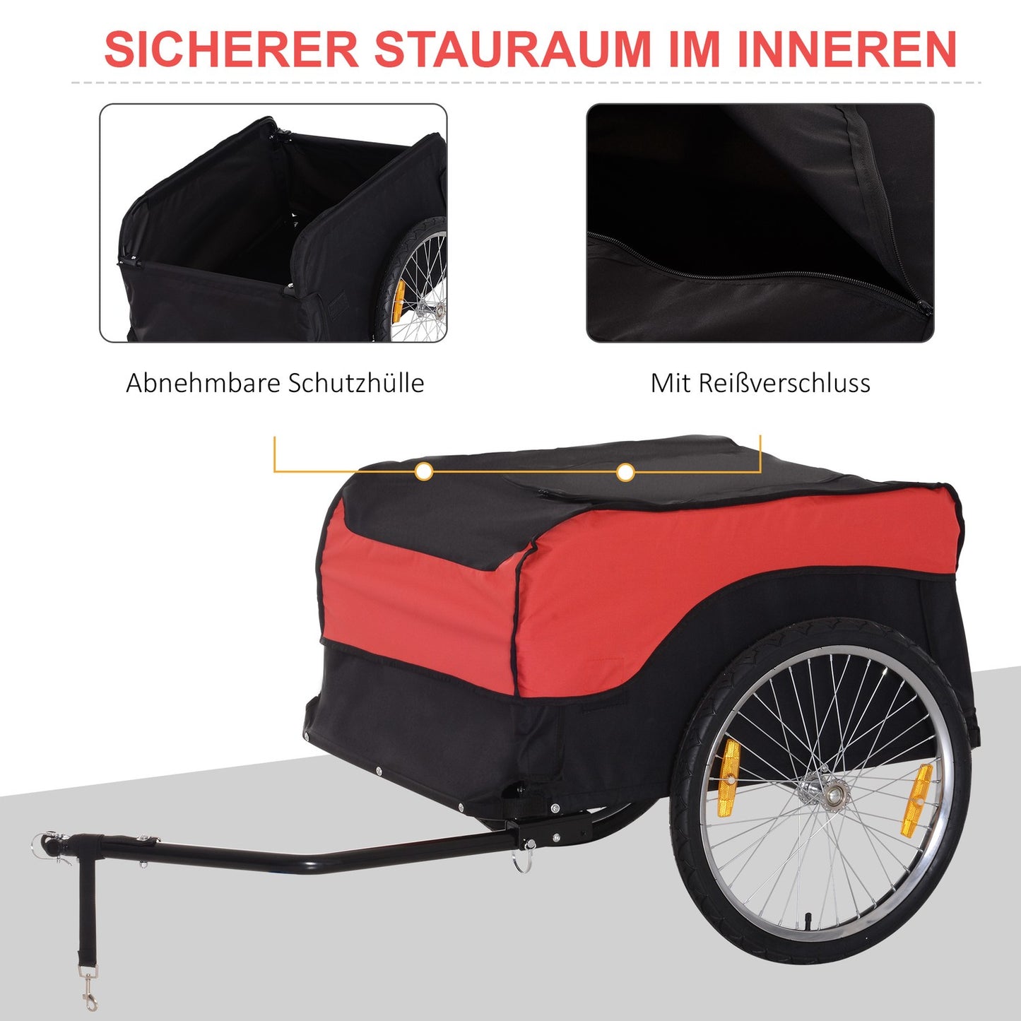 Red-black bicycle cargo trailer, transport storage