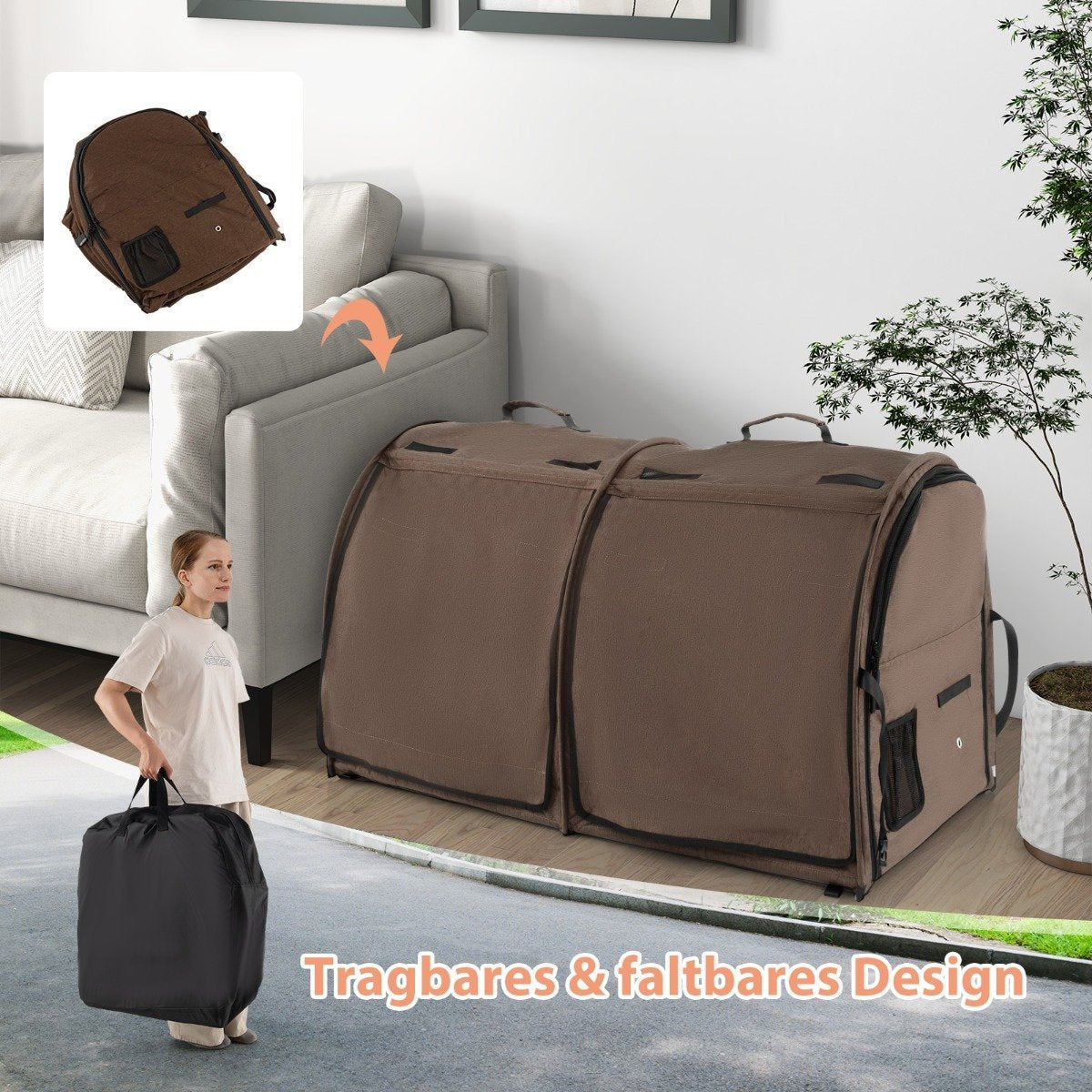 Transport bag with removable hammocks & mattress & cat litter box brown
