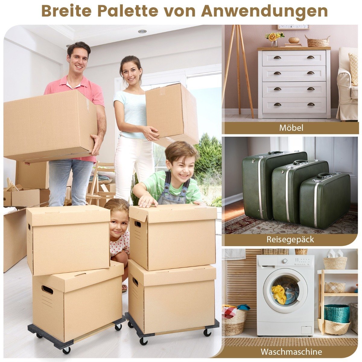Transport trolley with 4 universal wheels & 450 kg load capacity robust platform trolley