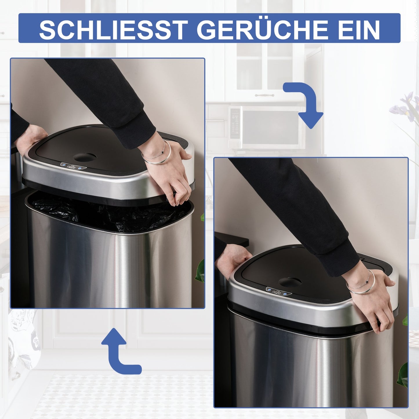 Automatic 58L waste bin in stainless steel with sensor