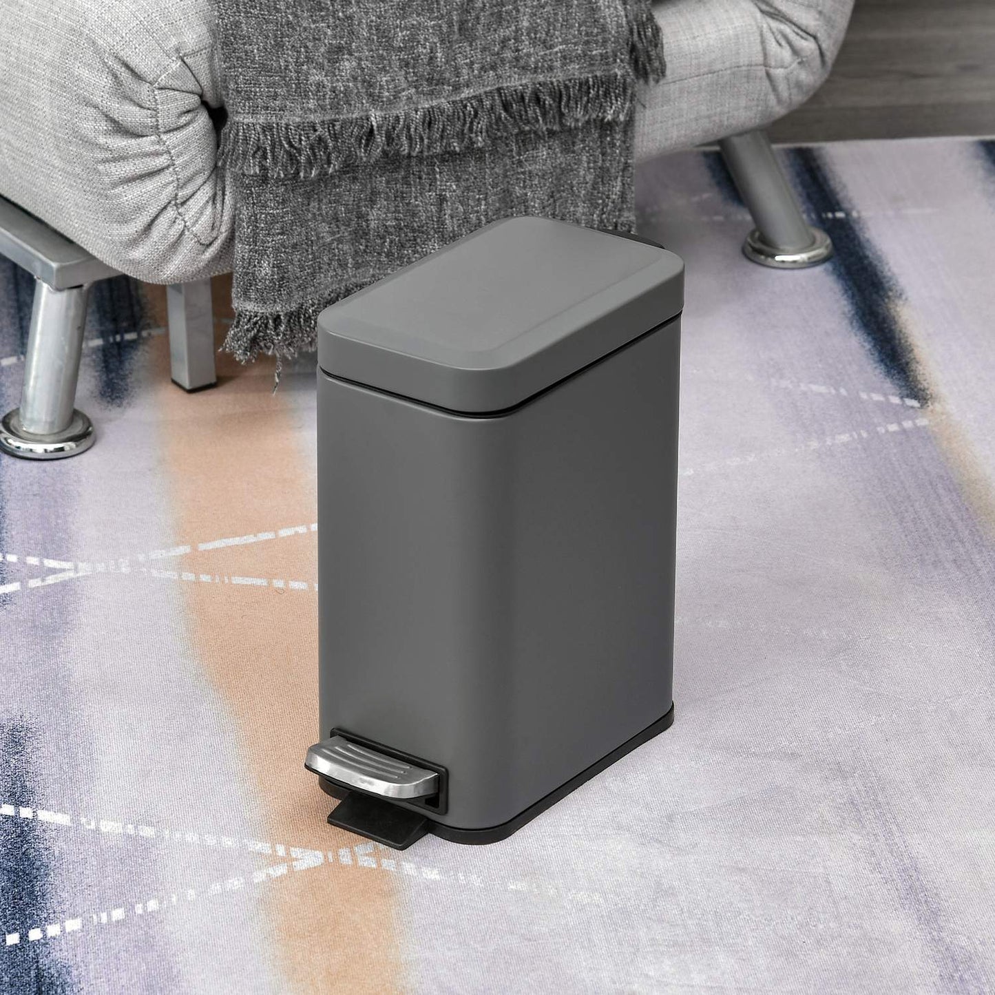 Trash Can Pedal Bin 5L With Lid and Inner Bin, Grey