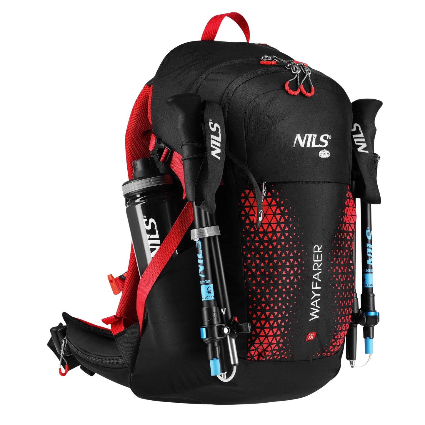 Travel Backpack 35L, Red – Ventilated, Rain Cover