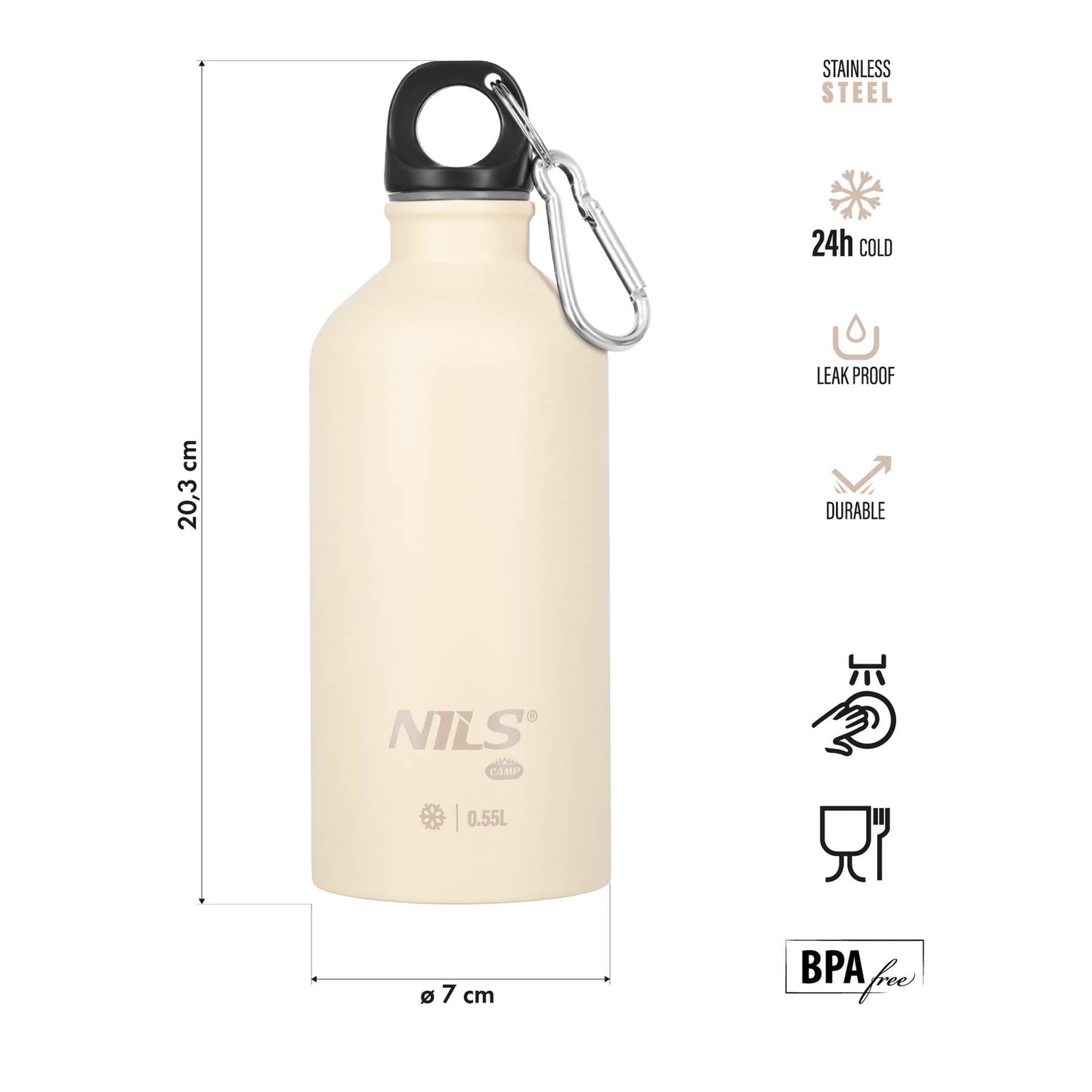 Travel Bottle 550ml Beige – Leak-Proof Design