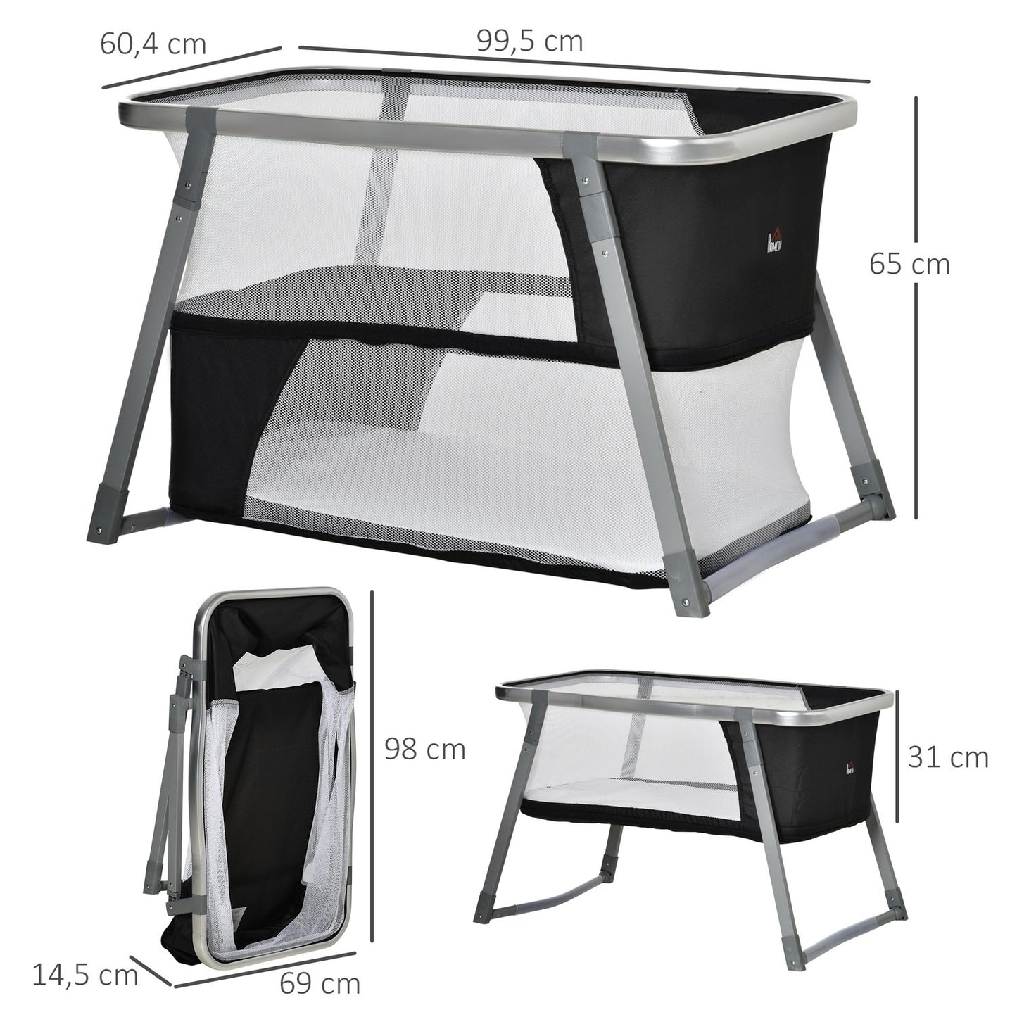 Adjustable Travel Bed and Cradle for Baby, Foldable, Oxford Fabric