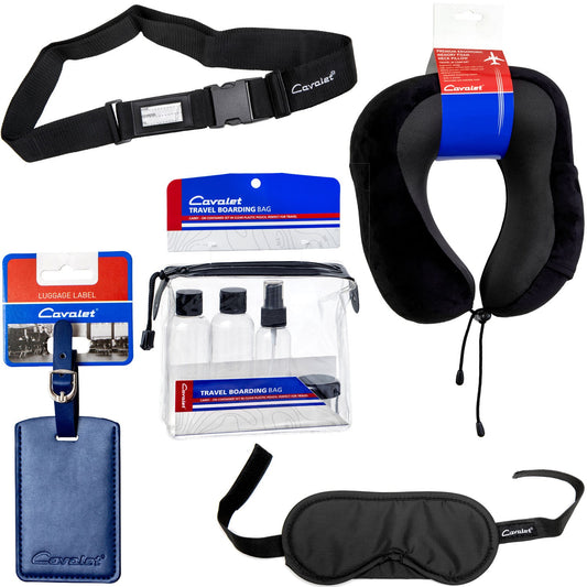 Travel Kit with Neck Pillow, Bottles, Luggage Tag, Strap, Mask