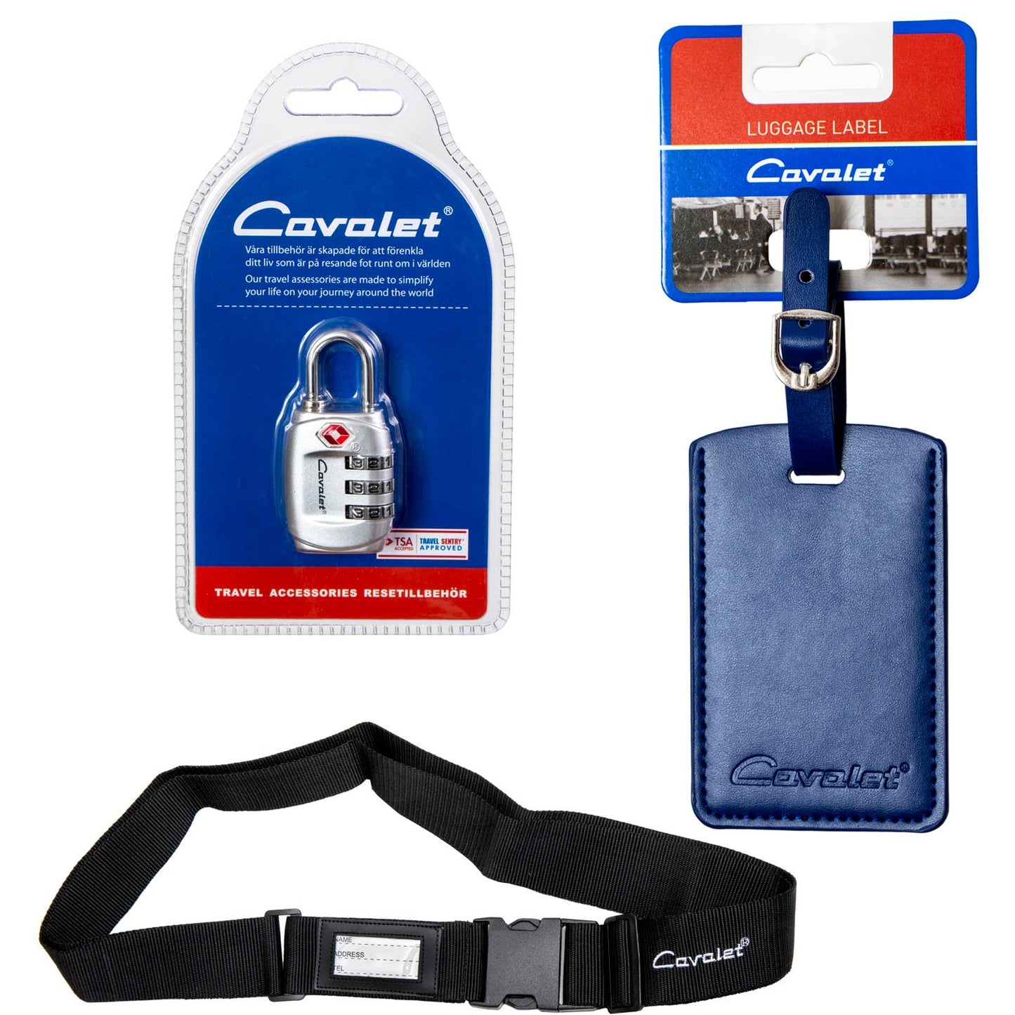 Travel Kit with TSA Lock, Luggage Strap, Tag – Blue