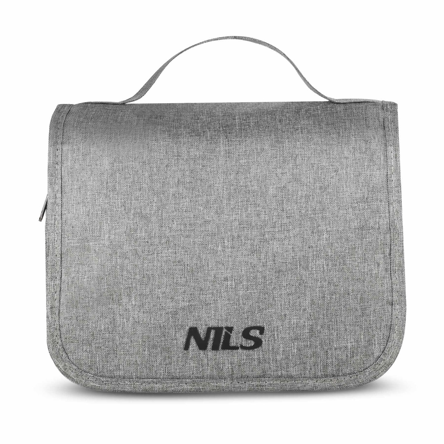 Travel Toiletry Bag, Gray Oxford, Hanging Hook, 4 Pockets