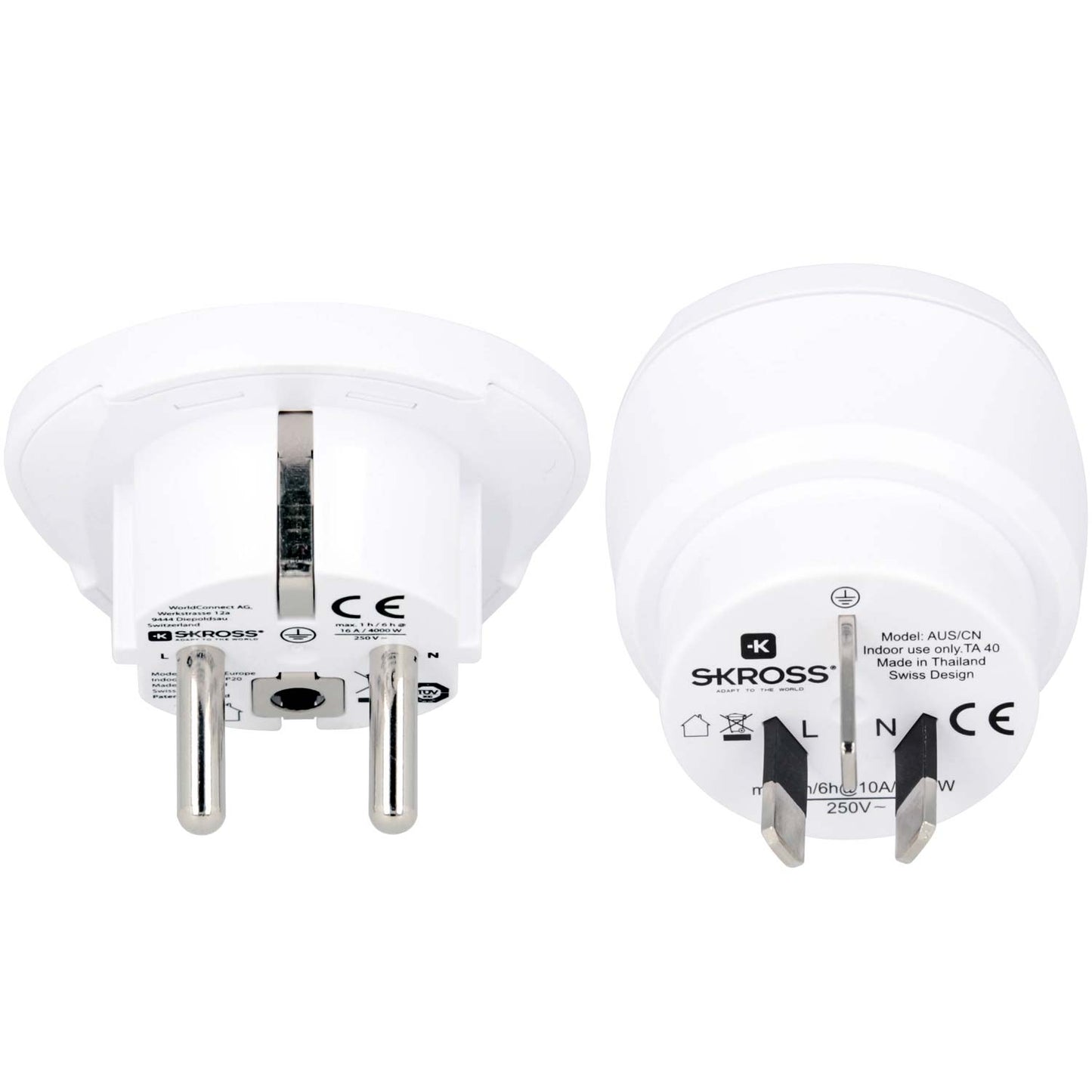 Travel adapter Combo World to Australia/China + Europe Grounded