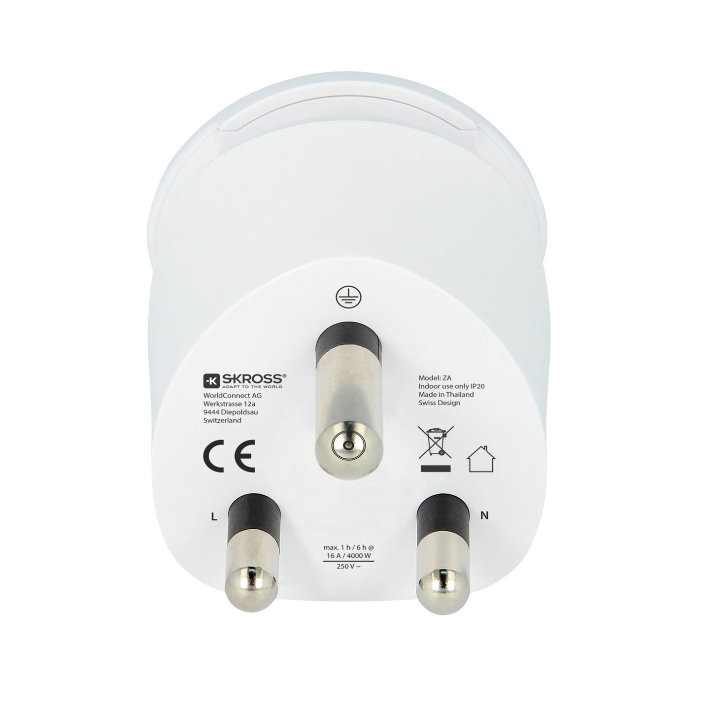 Travel adapter Combo World to South Africa + Europe Grounded