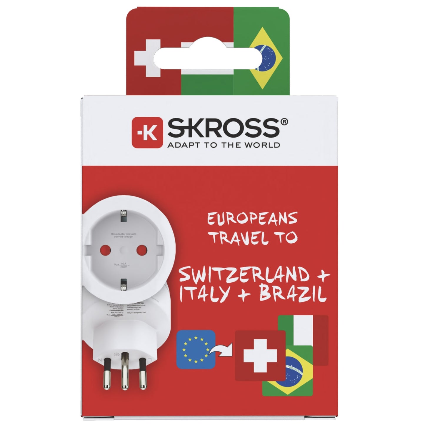 Travel adapter Europe to Switzerland/Italy/Brazil Earthed