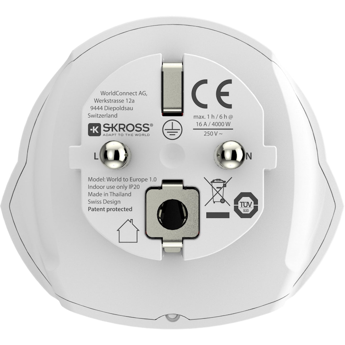 Travel adapter World to Europe Grounded