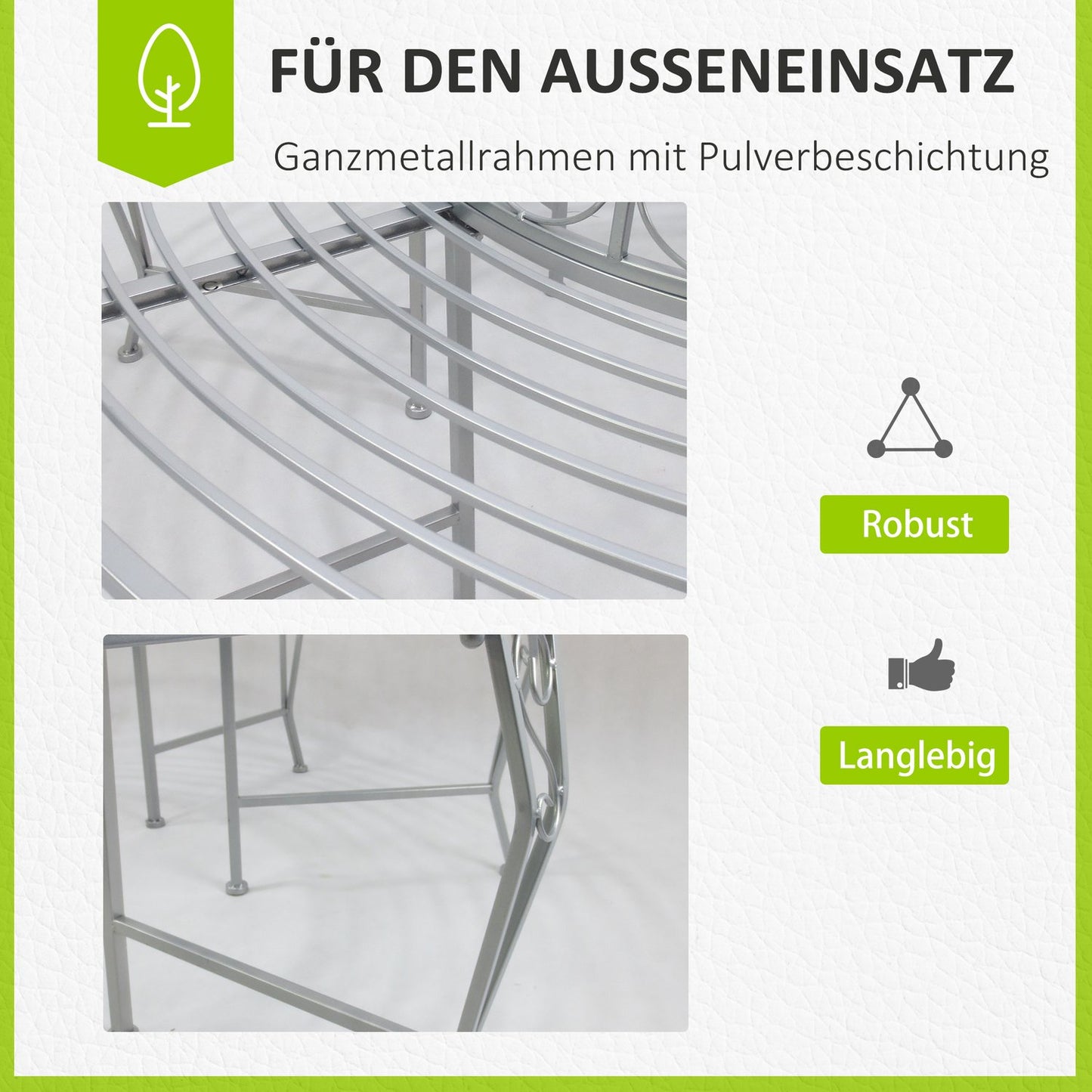 Garden bench in metal 360°, round 160 cm