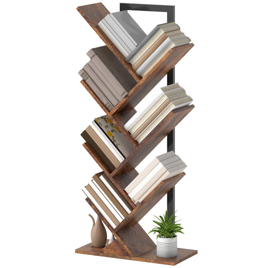 Tree-Shaped Bookshelf, 7-Tier, Rustic Brown, Space-Saving