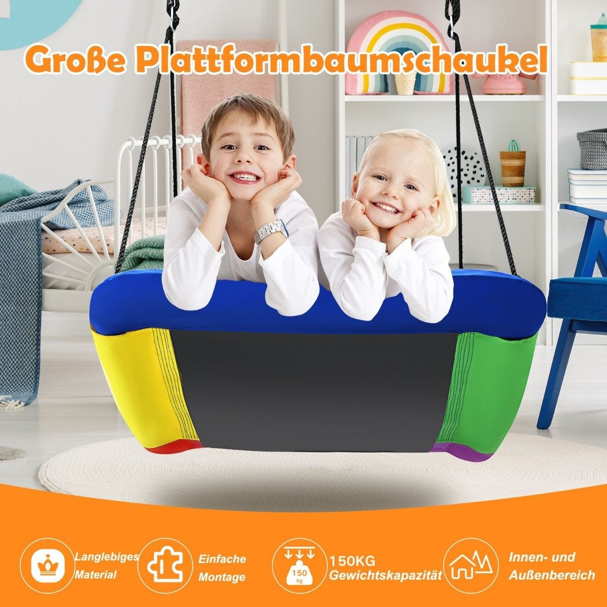 Tree Swing for Kids, Adjustable 83 x 155 cm, Colorful