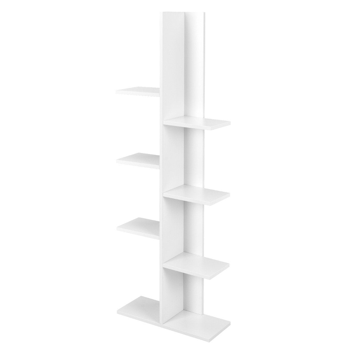 Tree-shaped bookcase with 8 shelves, free-standing shelf, office shelf, 50 x 20 x 141 cm, white