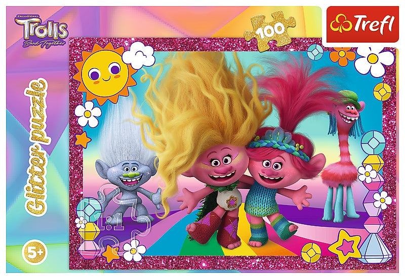 Trefl Trolls Glitter Puzzle Trolls 3, 100 Pcs