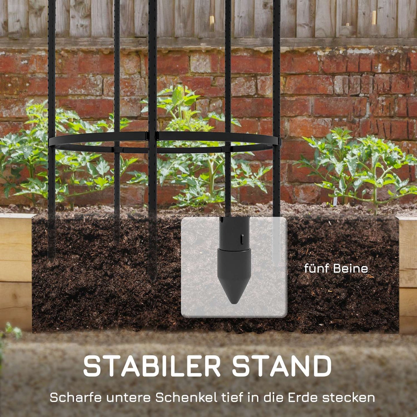 Black steel 4-layer plant holder and tomato cage for balcony garden