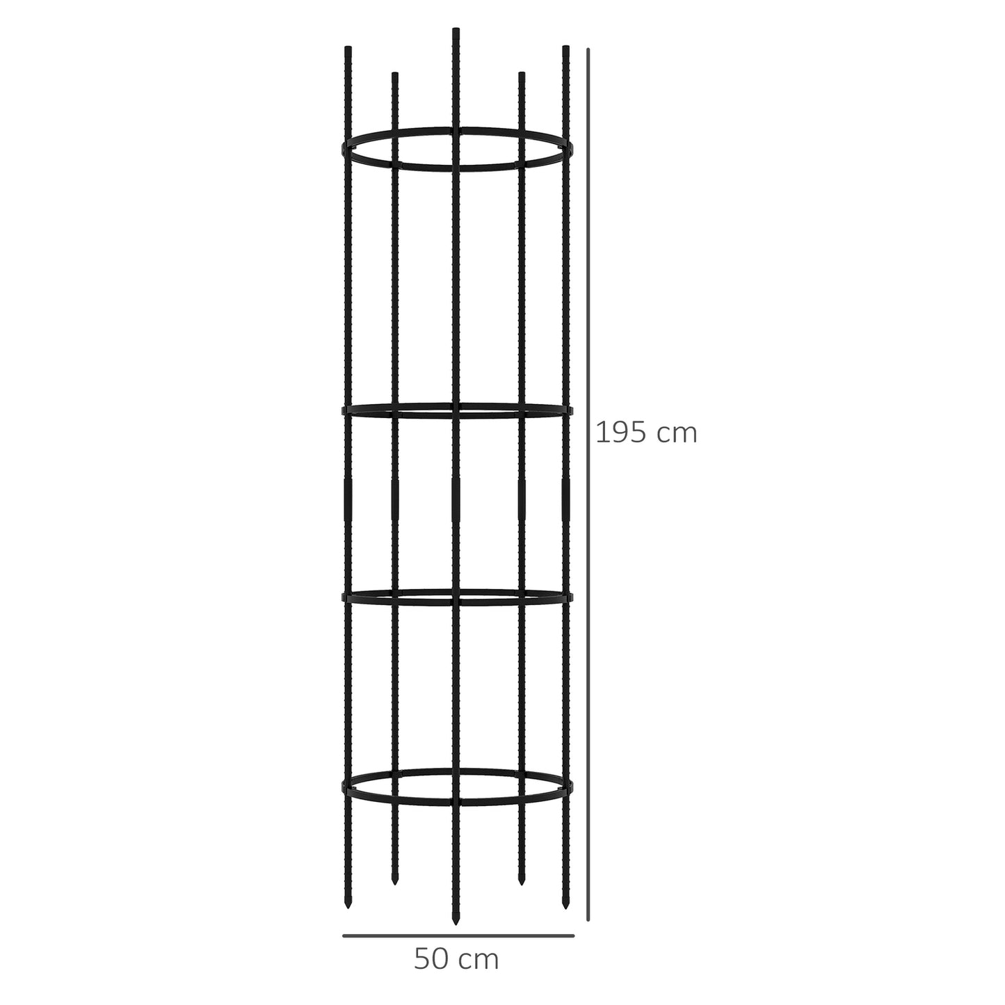 Black steel 4-layer plant holder and tomato cage for balcony garden