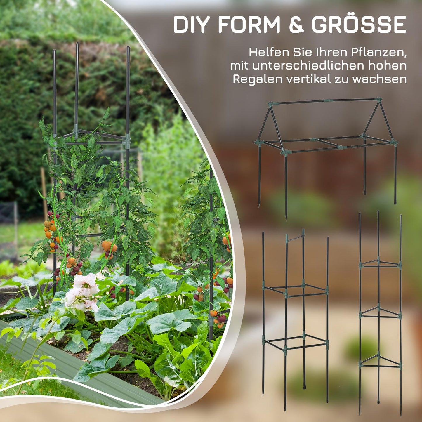 Steel garden trellis supports for climbing plants, set of 3