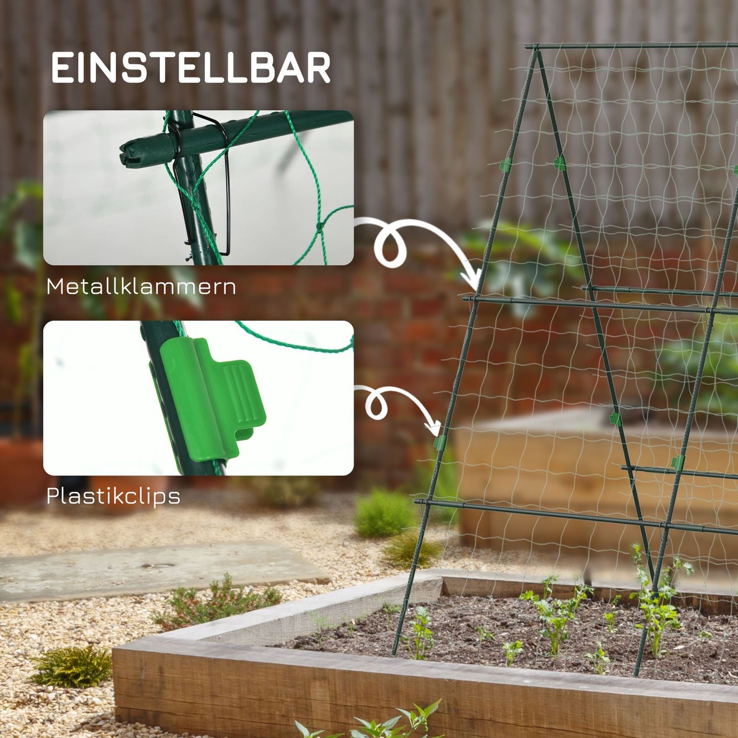 Adjustable plant trellis in steel with net, 180 x 100 x 180 cm