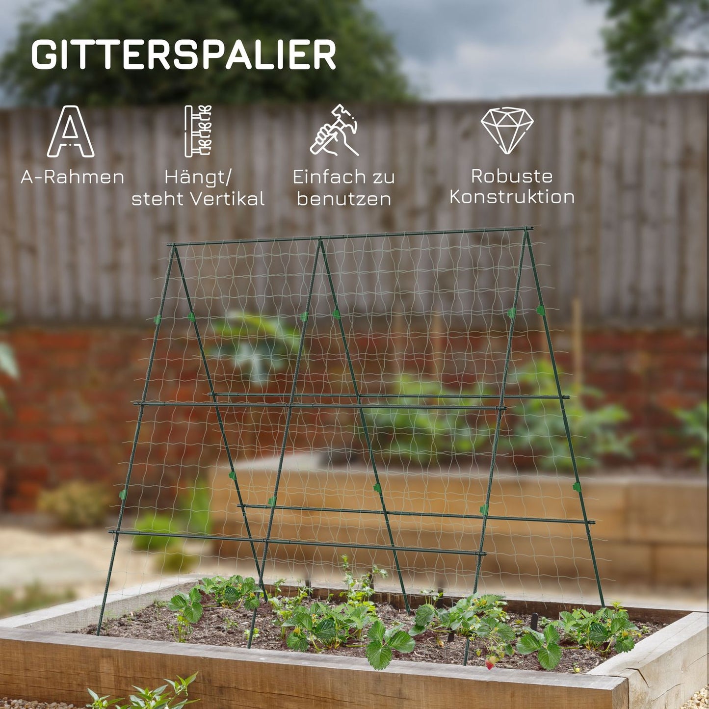 Adjustable plant trellis in steel with net, 180 x 100 x 180 cm