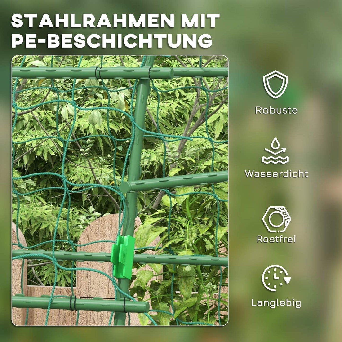 Adjustable plant trellis in steel with net for garden