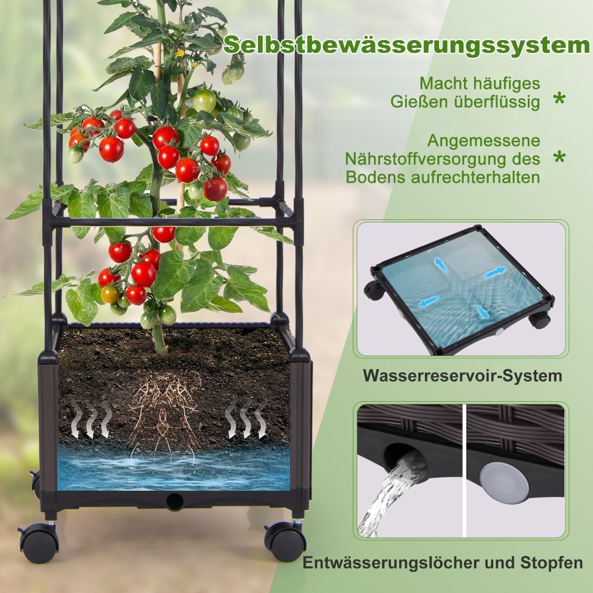 Trellis with flower box on wheels Height-adjustable garden obelisk 40 x 40 x 170 cm