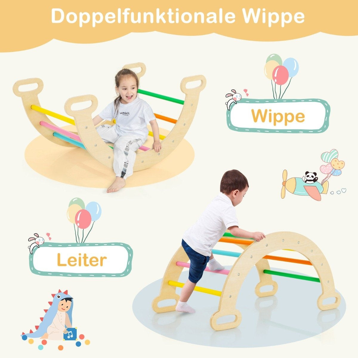 Triangular wooden climbing toy set for toddlers with colorful climbing triangle