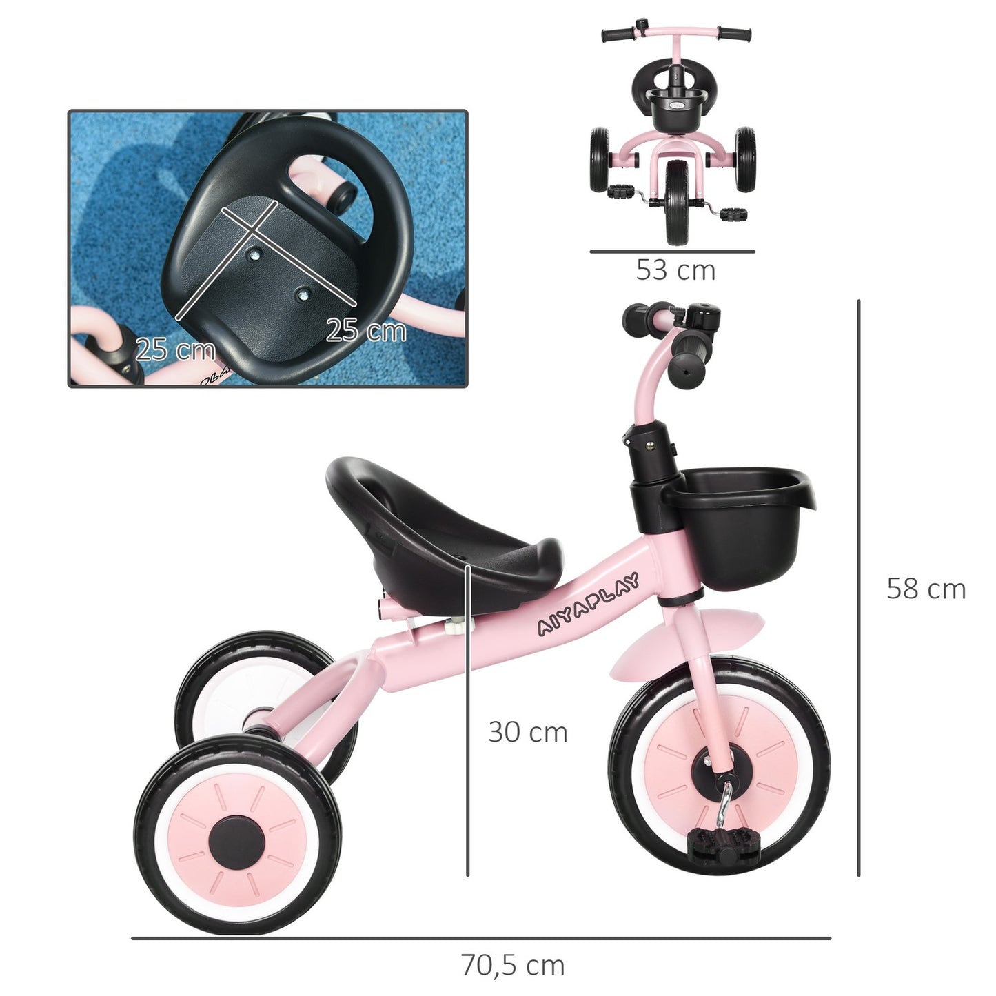 Children's tricycle, adjustable seat, pink metal 2-5Y