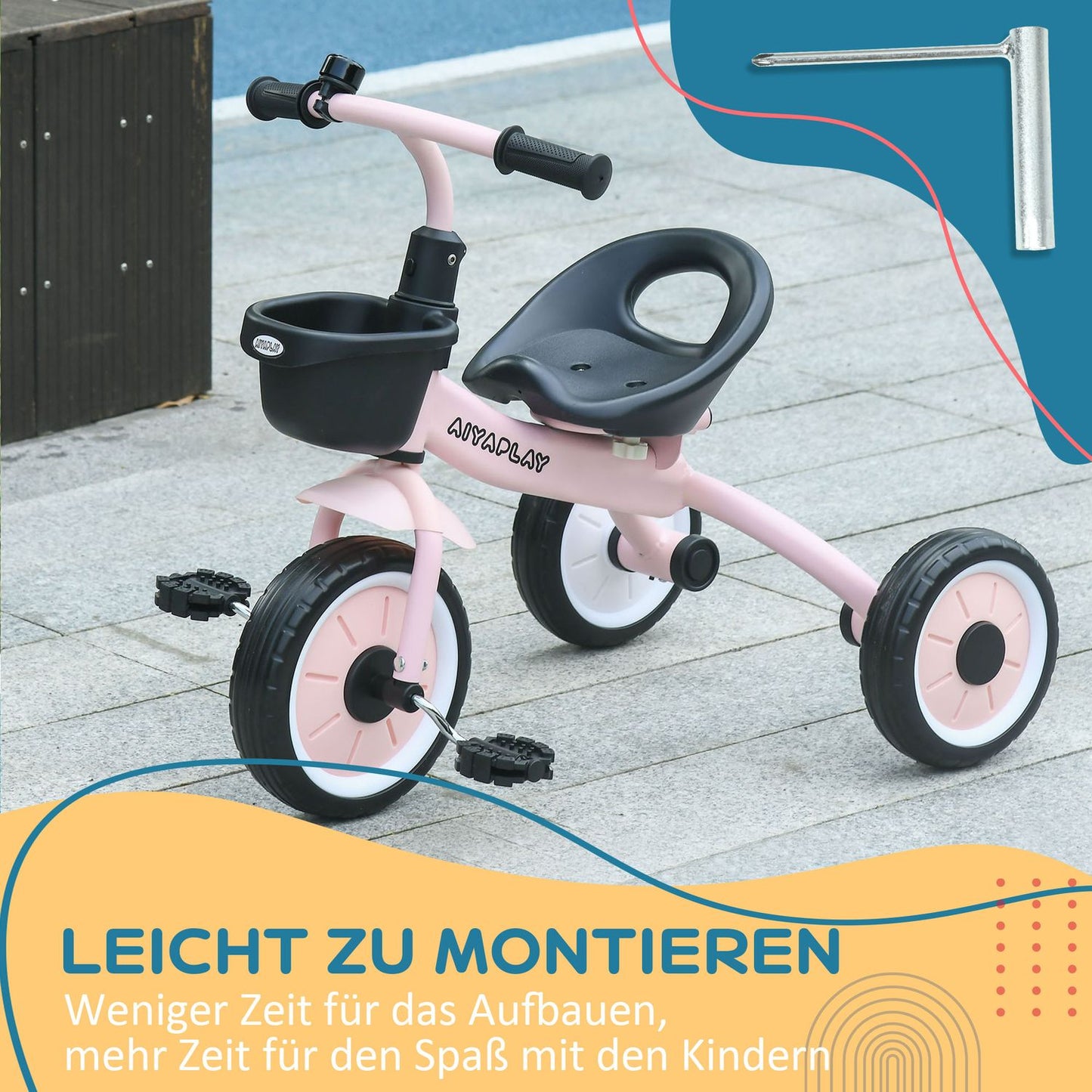 Children's tricycle, adjustable seat, pink metal 2-5Y