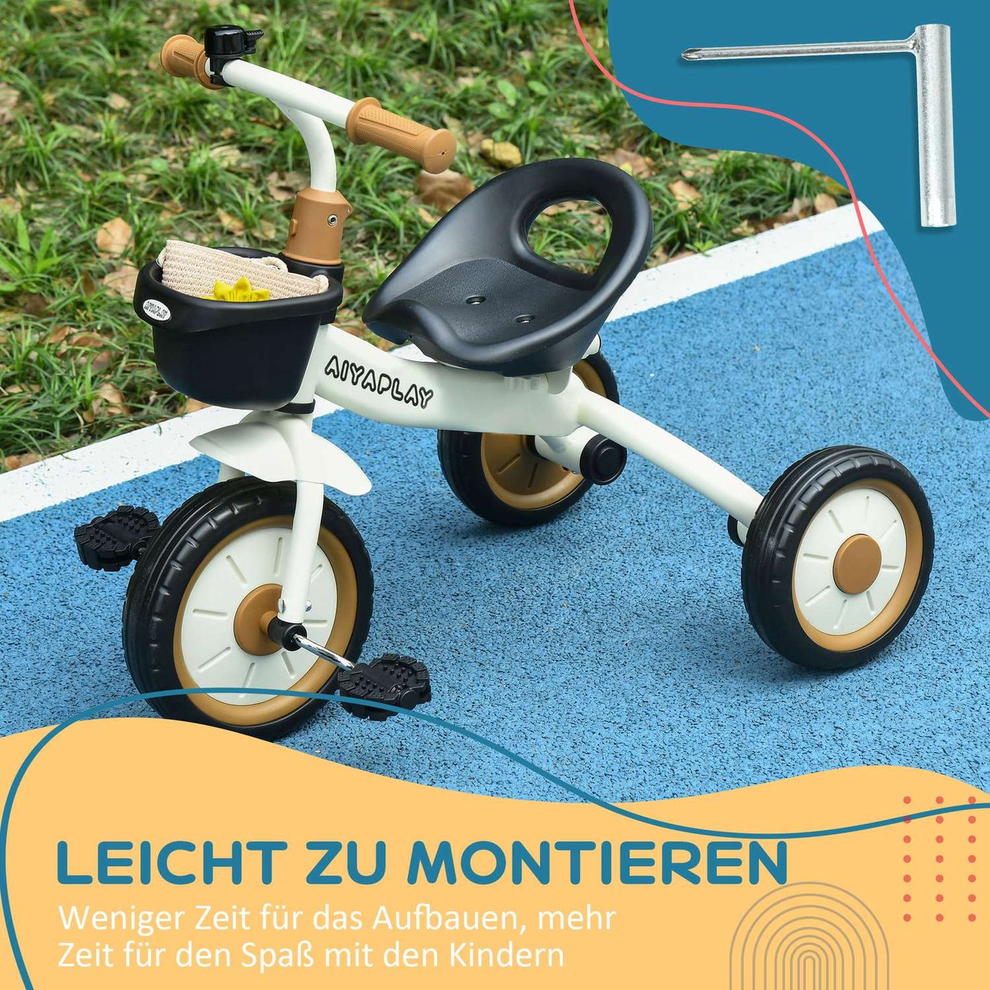 Tricycle for children, adjustable seat and basket, 2-5 years