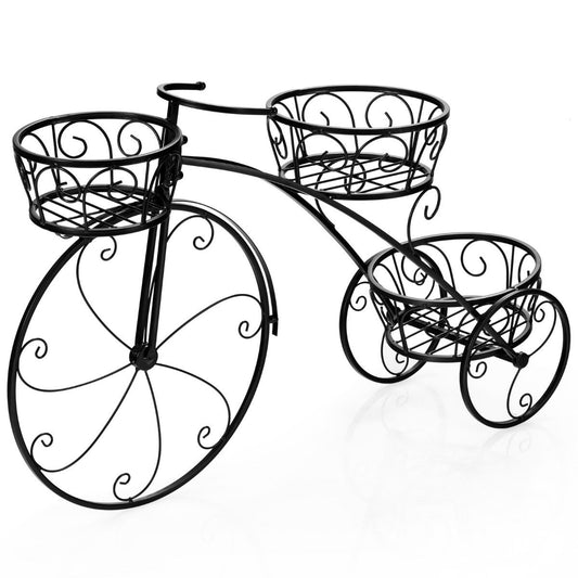 Tricycle Plant Stand Parisian Style Bicycle Plant Holder 80 x 52 cm Black